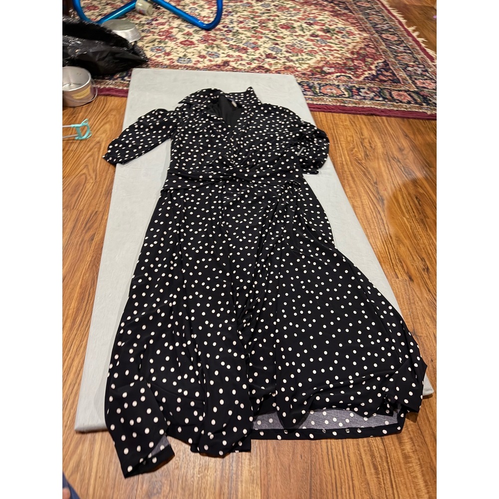 Retro Womens Tommy Hilfiger Polka Dot Maxi Wrap Dress M Black White